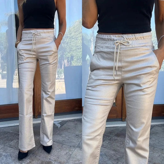 Bevy Flog Pants Bevy Flog - Loren Pant in Beige/Gold Pebble