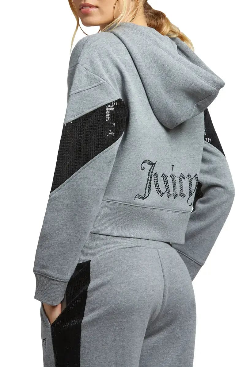Juicy Couture Hoodies Juicy Couture - Crop Cotton Blend Fleece Hoodie in light grey
