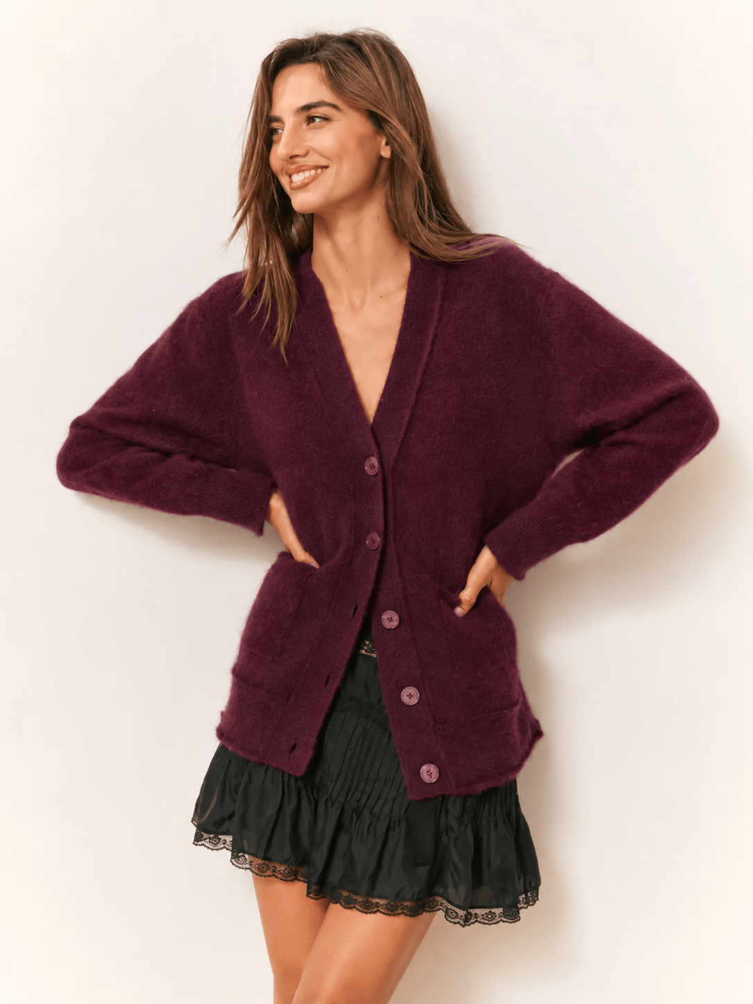 Love Shack Fancy Coats & Jackets Love Shack Fancy - Applene Cashmere Cardigan in Merlot