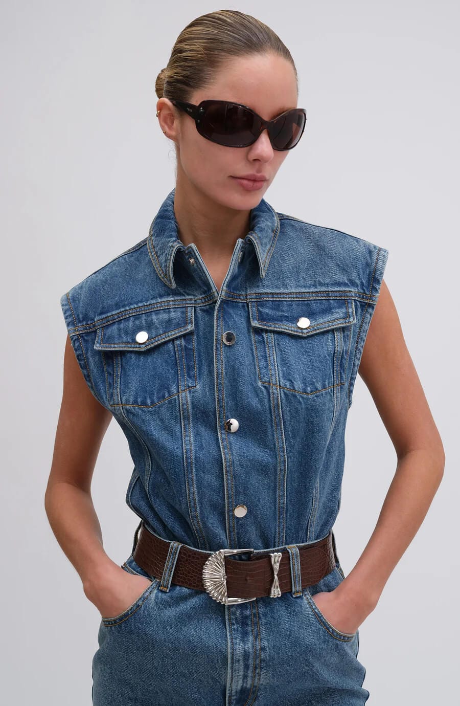 Ronny Kobo Tops S Ronny Kobo - Carlyle Bodysuit in Lightwash blue denim