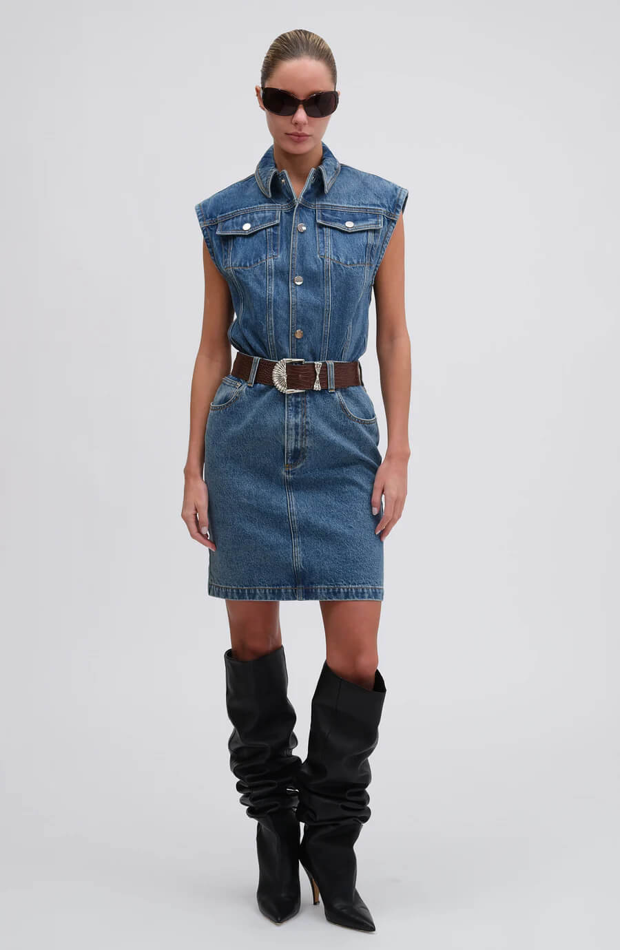 Ronny Kobo Tops S Ronny Kobo - Carlyle Bodysuit in Lightwash blue denim