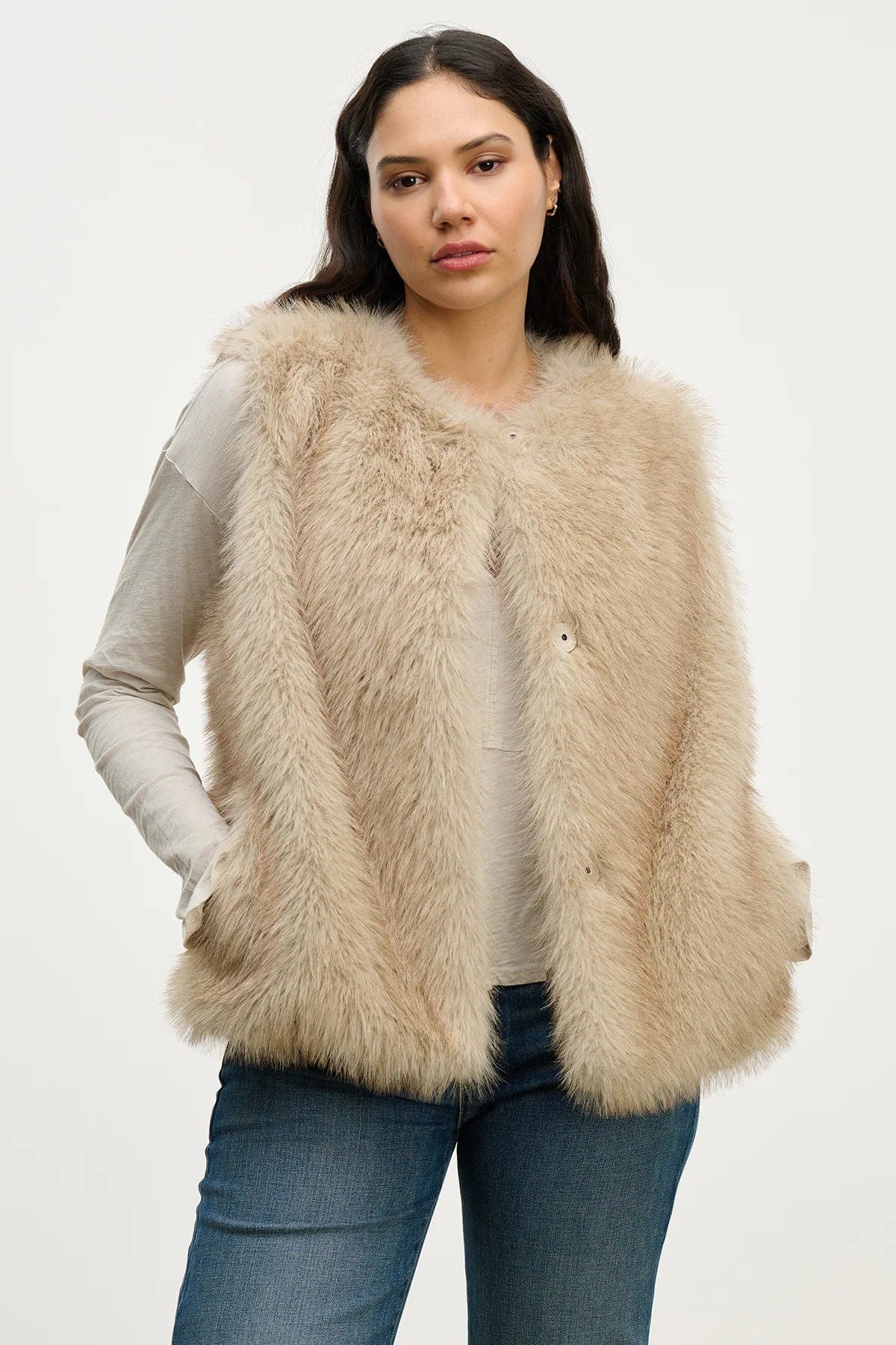 Velvet Blouses Velvet - Anastasia fur vest in taupe