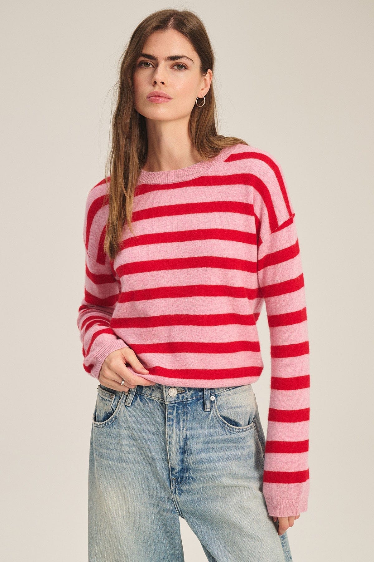 Velvet Tops Velvet - Agnese L/S crew sweater in Candy
