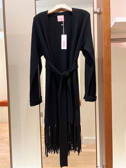 Crush Sweaters 1 Crush Cashmere Riva Fringe Cardigan in Black
