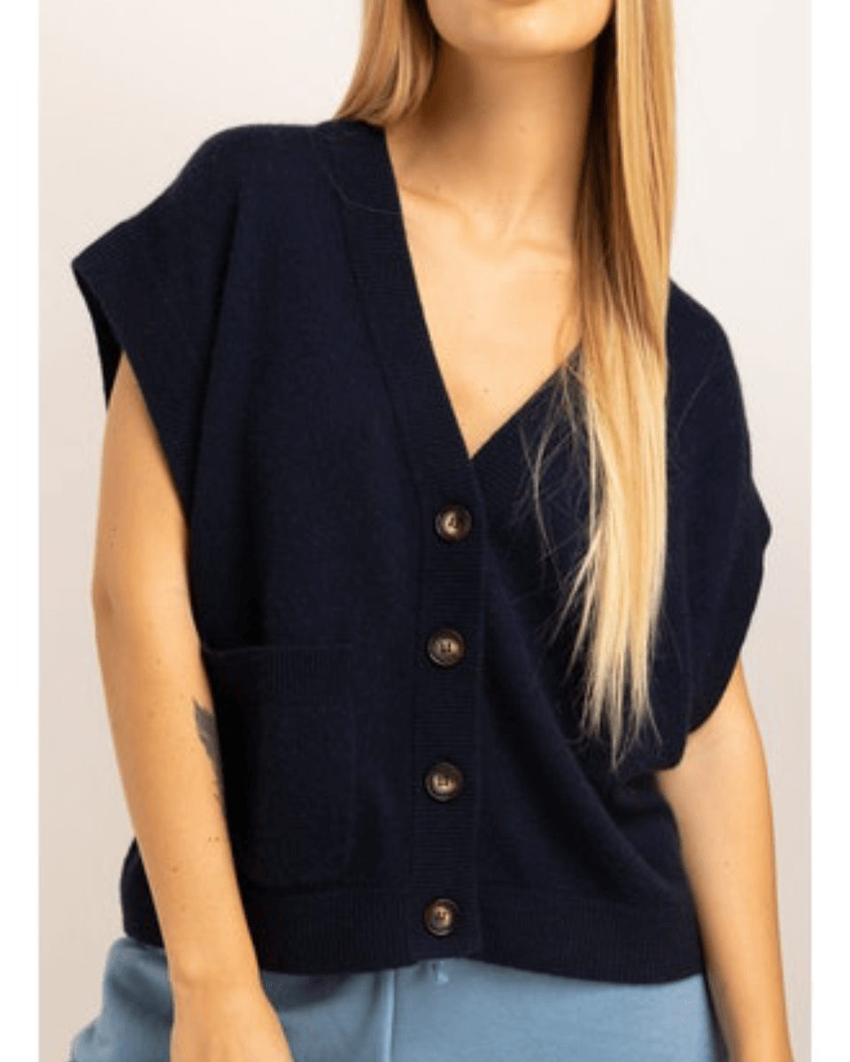 Crush Sweaters Crush Cashmere Palm Cropped Cardigan in Navy