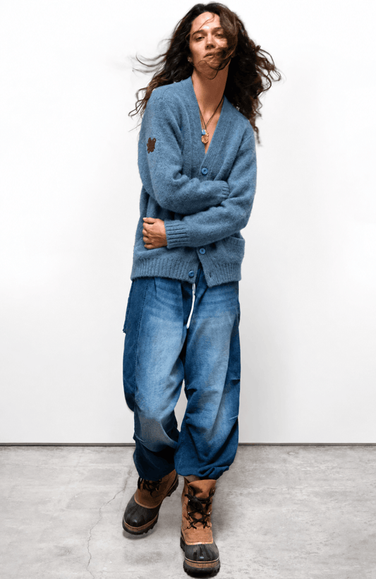 FREECITY Knitwear Freecity - Superyumm Norwegian wool pocket cardigan in norwegian blue