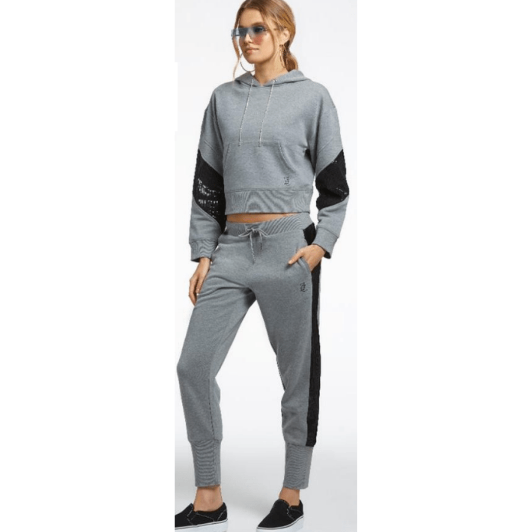 Juicy Couture Hoodies Juicy Couture -  Crop Cotton Blend Fleece Hoodie in light grey