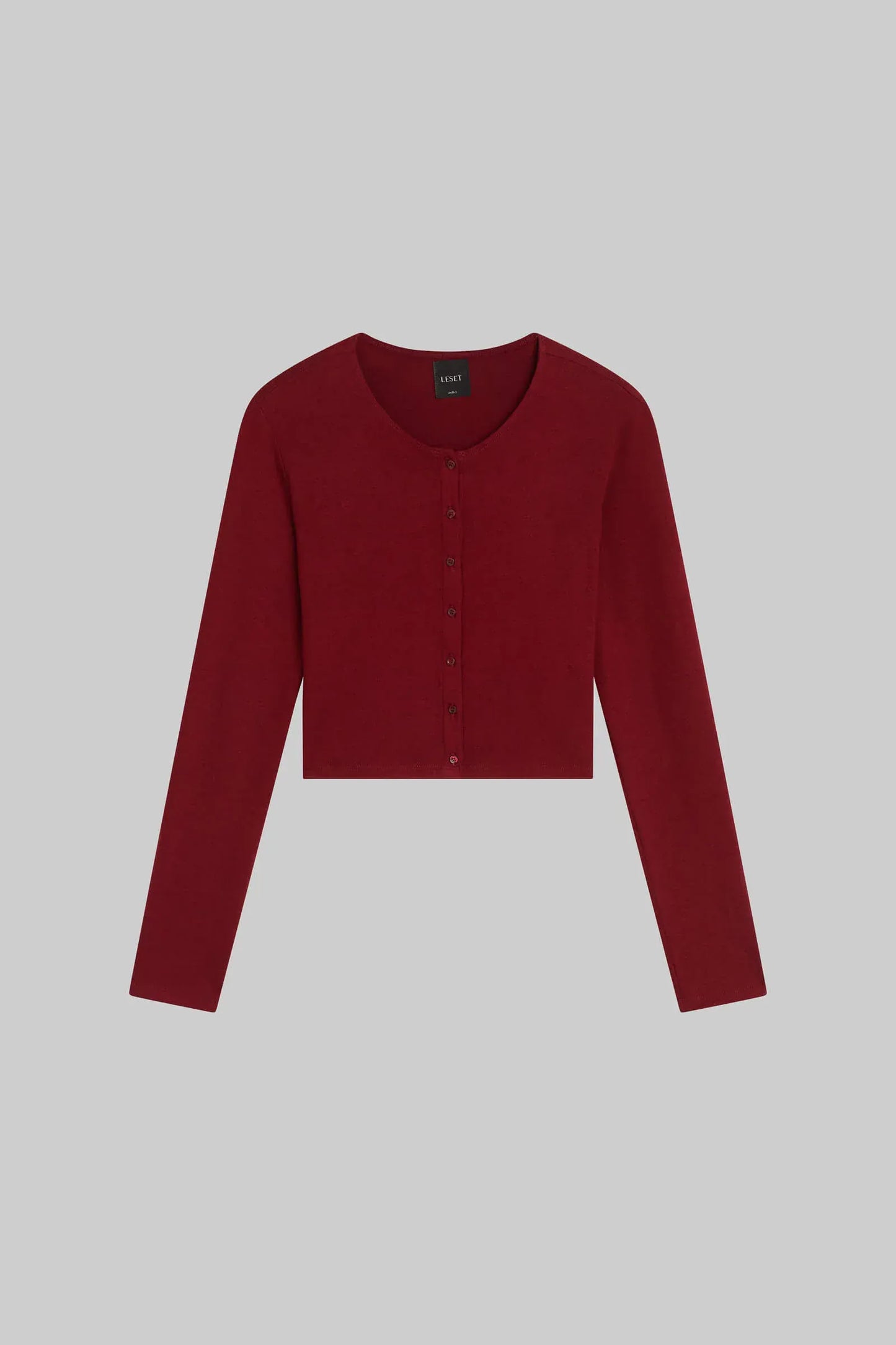 Leset Shirts & Tops Leset - Lauren Cropped Cardigan in Pinot
