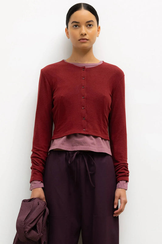 Leset Shirts & Tops Leset - Lauren Cropped Cardigan in Pinot