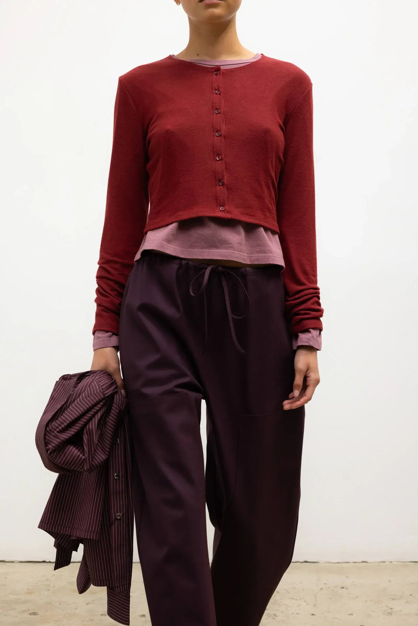 Leset Shirts & Tops Leset - Lauren Cropped Cardigan in Pinot
