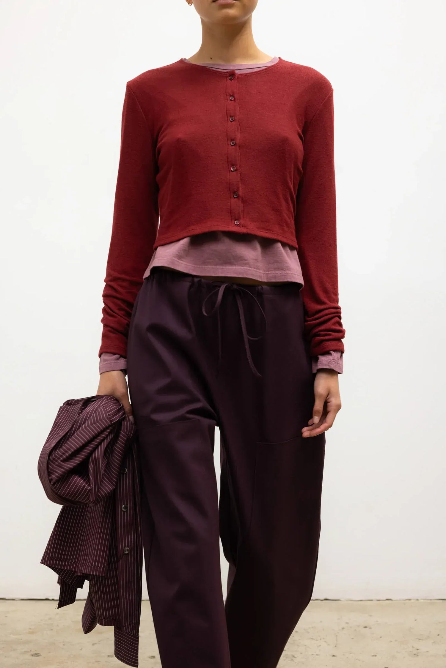 Leset Shirts & Tops Leset - Lauren Cropped Cardigan in Pinot