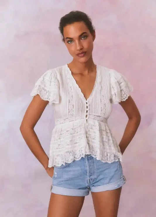 Love Shack Fancy Cami's 6 LoveShackFancy - Quinella top in True White