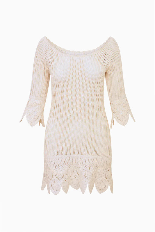 Love Shack Fancy Dresses Love Shack Fancy - Krisella Scalloped Crochet Mini Dress in ivory