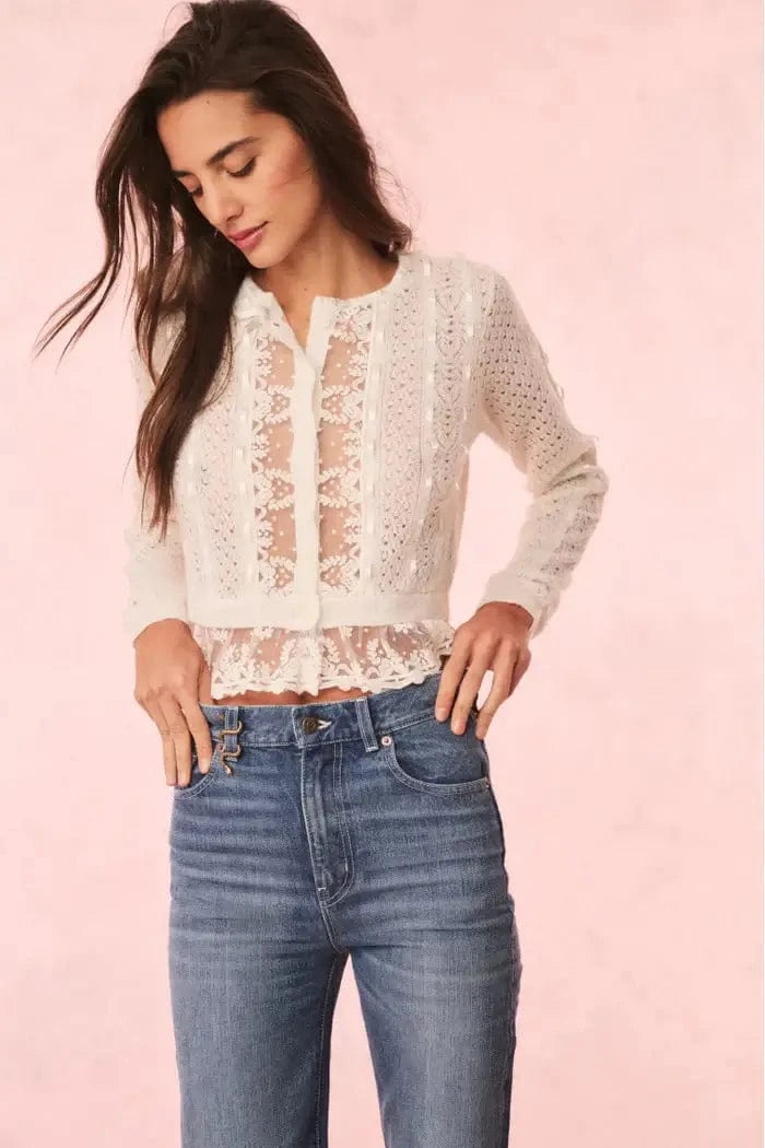 Love Shack Fancy Sweater Love Shack Fancy - Reneley Cardigan in Aspen White