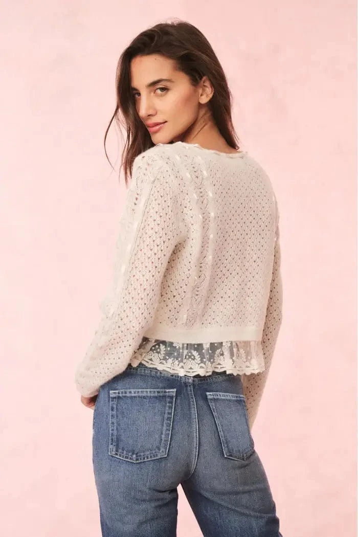 Love Shack Fancy Sweater Love Shack Fancy - Reneley Cardigan in Aspen White