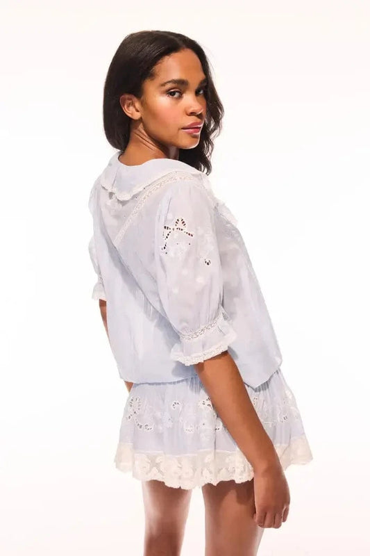 Love Shack Fancy Tops Love Shack Fancy - Sinora Top in Pale Blue
