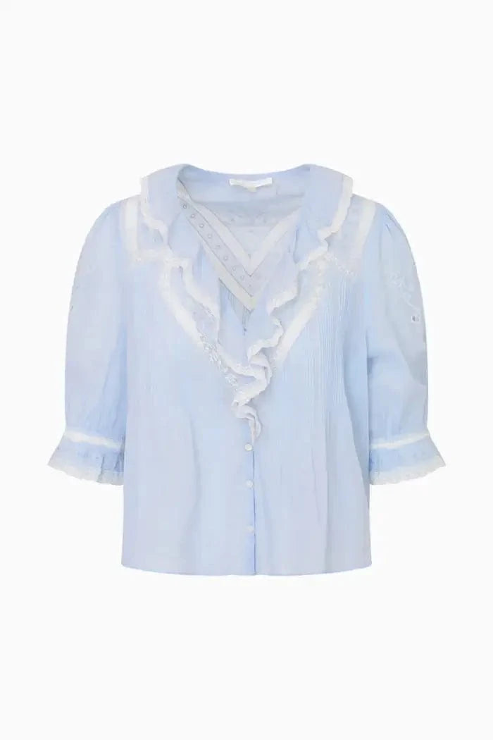 Love Shack Fancy Tops Love Shack Fancy - Sinora Top in Pale Blue