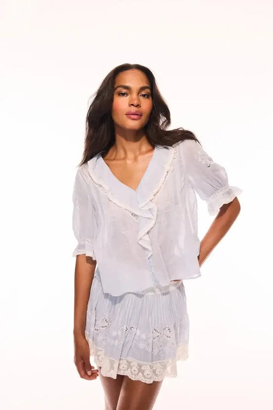 Love Shack Fancy Tops Love Shack Fancy - Sinora Top in Pale Blue
