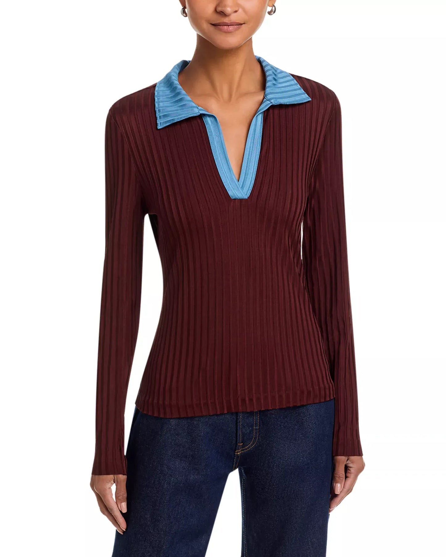 Rag & Bone Shirts & Tops Rag & Bone - Natalia Colorblock L/S Polo in Chocolate Brown