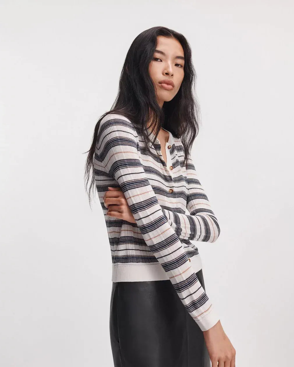 Rag & Bone Shirts & Tops Rag & Bone - Teresa Silk stripe cardigan in Ivory Multi