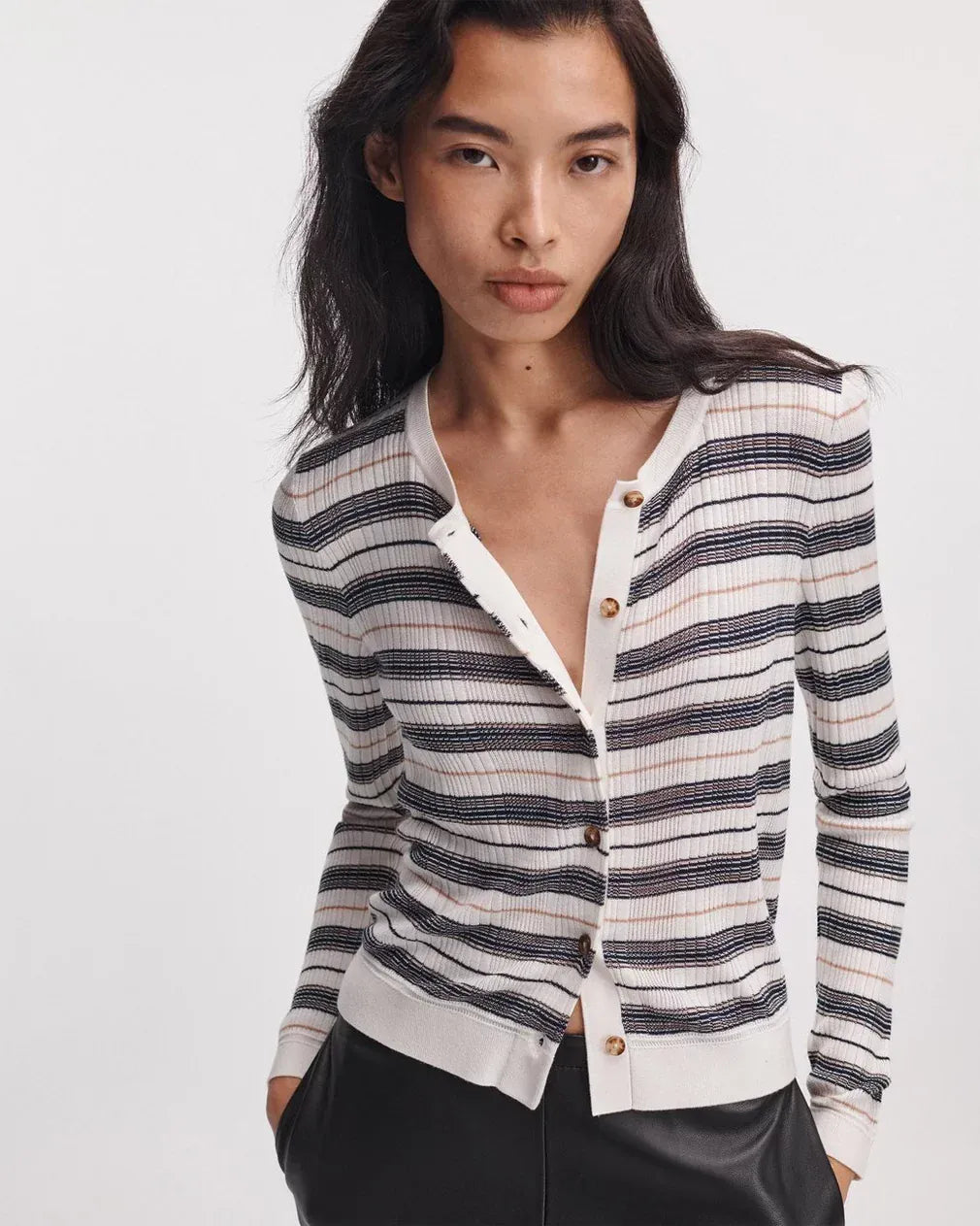Rag & Bone Shirts & Tops Rag & Bone - Teresa Silk stripe cardigan in Ivory Multi