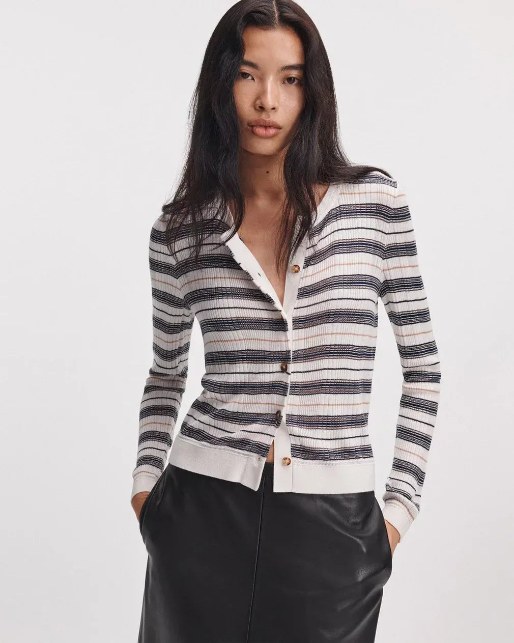 Rag & Bone Shirts & Tops Rag & Bone - Teresa Silk stripe cardigan in Ivory Multi