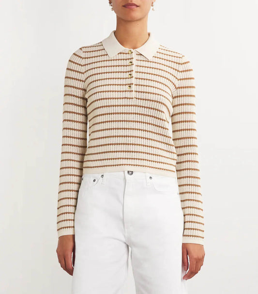 Rag & Bone Sweater Rag & Bone - Viola Stripe L/S Polo in Ivory Multi