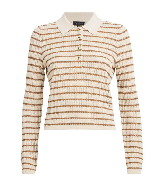 Rag & Bone Sweater Rag & Bone - Viola Stripe L/S Polo in Ivory Multi