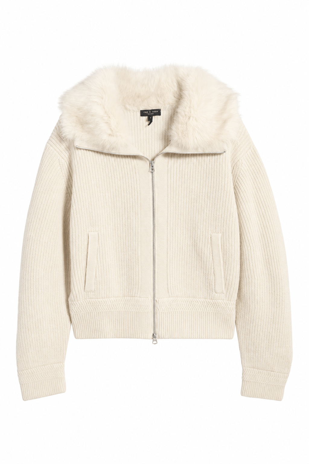 Rag & Bone Sweaters Rag & Bone - Amelia Faux Fur zip up sweater in Ivory