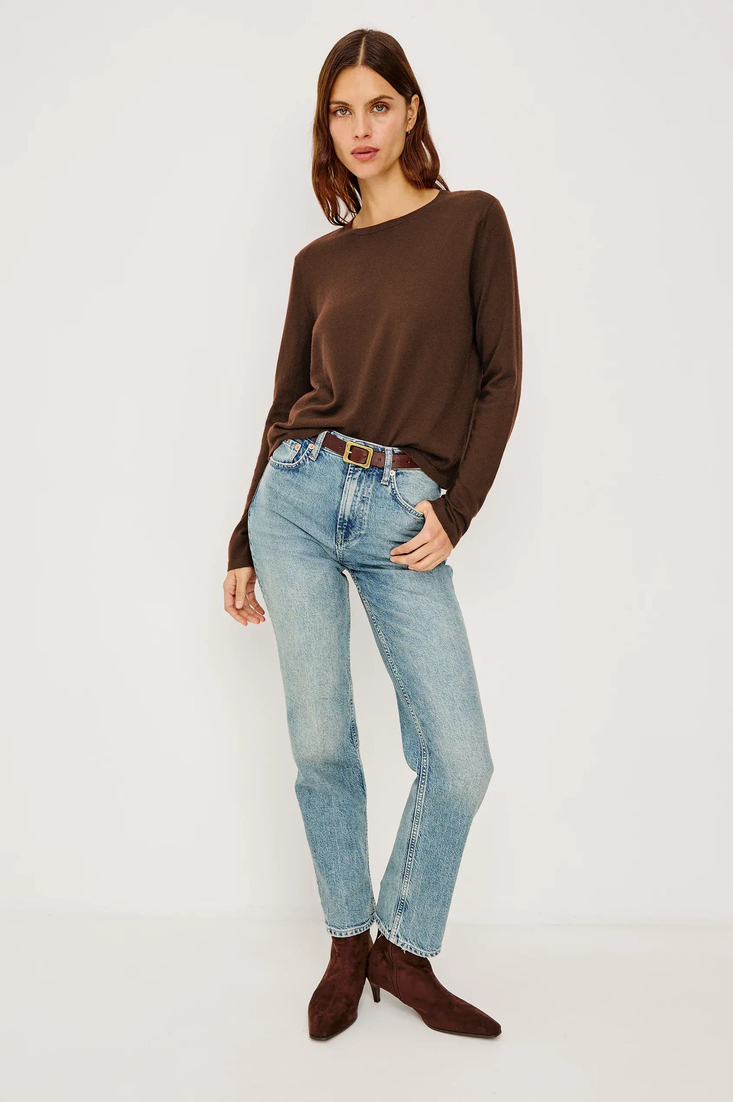 Rails Shirts & Tops Rails - Cotton cashmere long sleeve t-shirt in Espresso