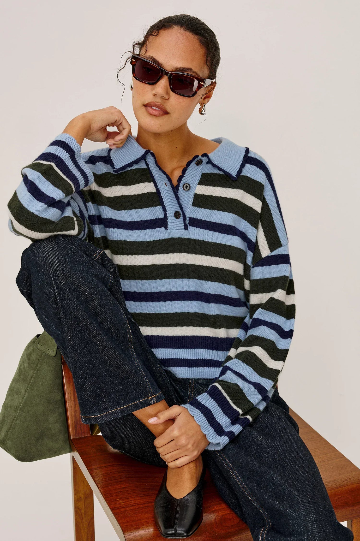 Rails Sweaters Rails - Delora Sweater in sky forest stripe