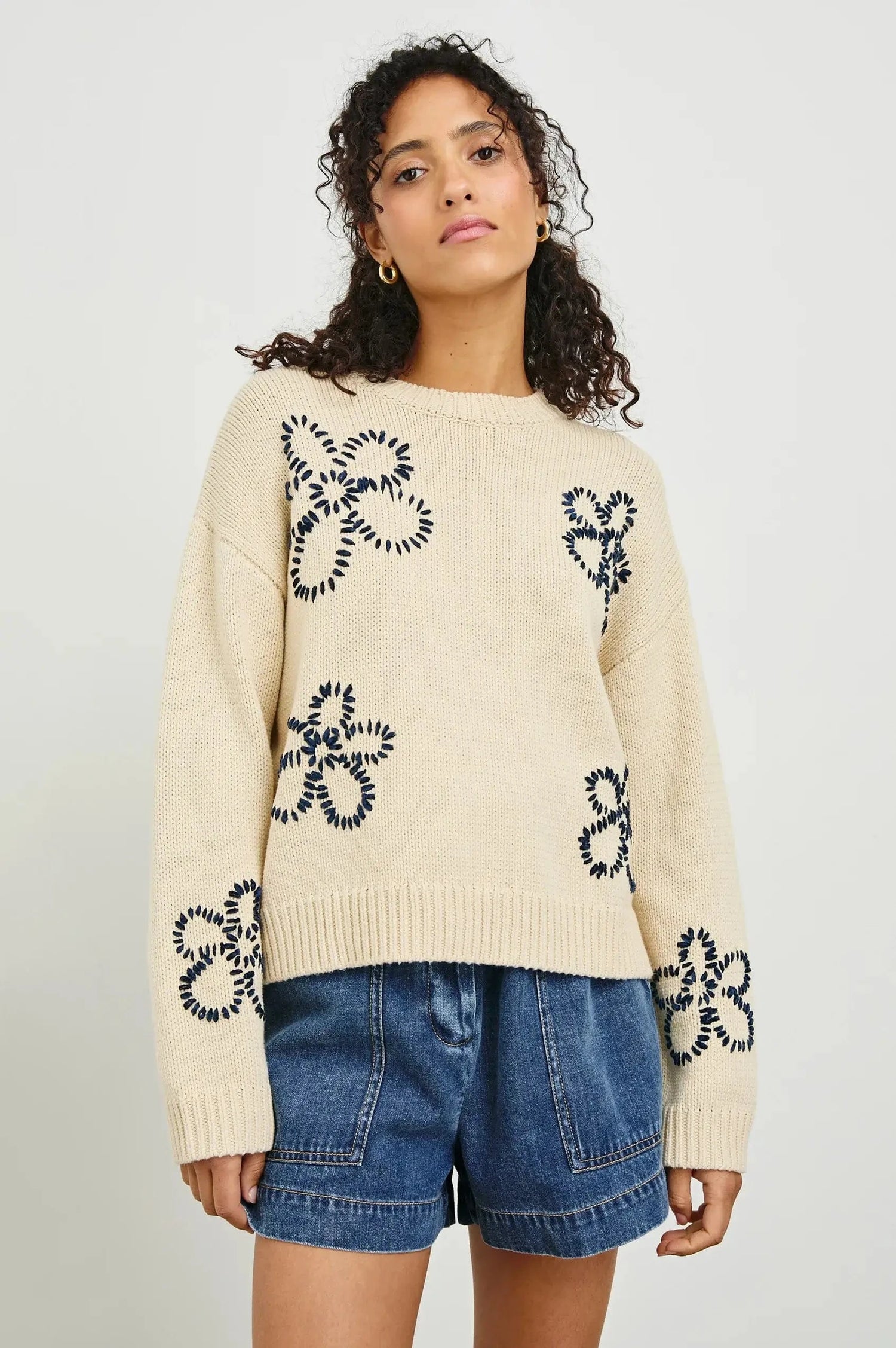 Rails Sweaters Rails - Zoey Sweater in Ivory Navy Stitched Daisies