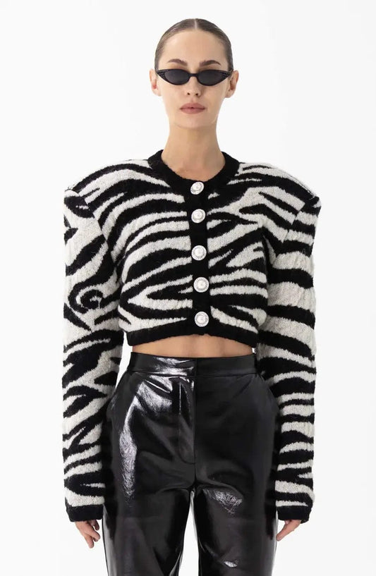 Ronny Kobo Sweaters Ronny Kobo - Clover Knit Cardigan in Zebra Print