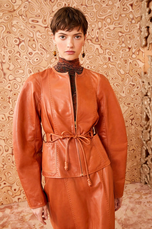 Ulla Johnson Jackets Ulla Johnson - Aidan Nappa Leather Jacket in Saddle Brown