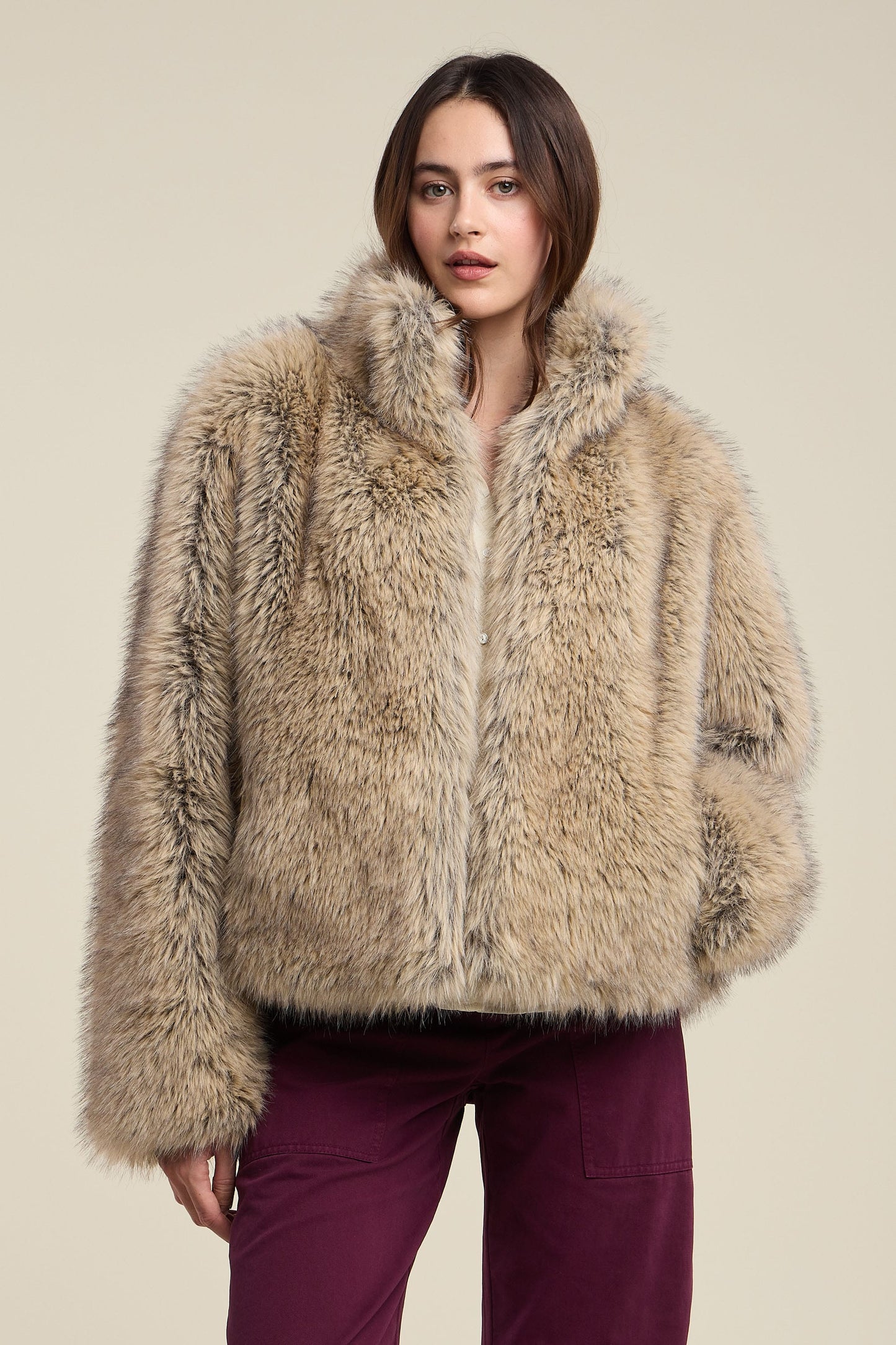 Velvet Coats & Jackets Velvet - Noelle faux fur jacket in taupe