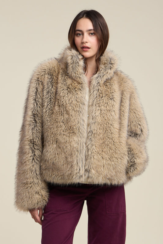 Velvet Coats & Jackets Velvet - Noelle faux fur jacket in taupe