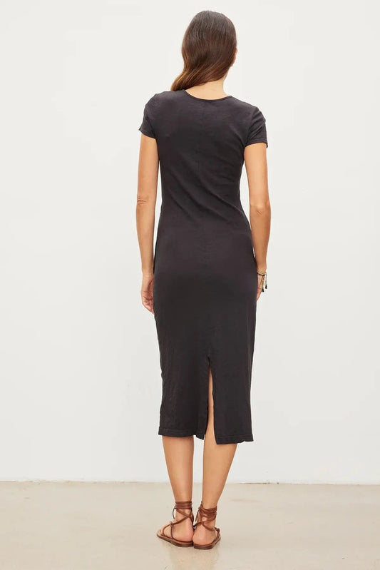 Velvet Dresses Velvet - Darcy Cotton Slub Midi Dress in black