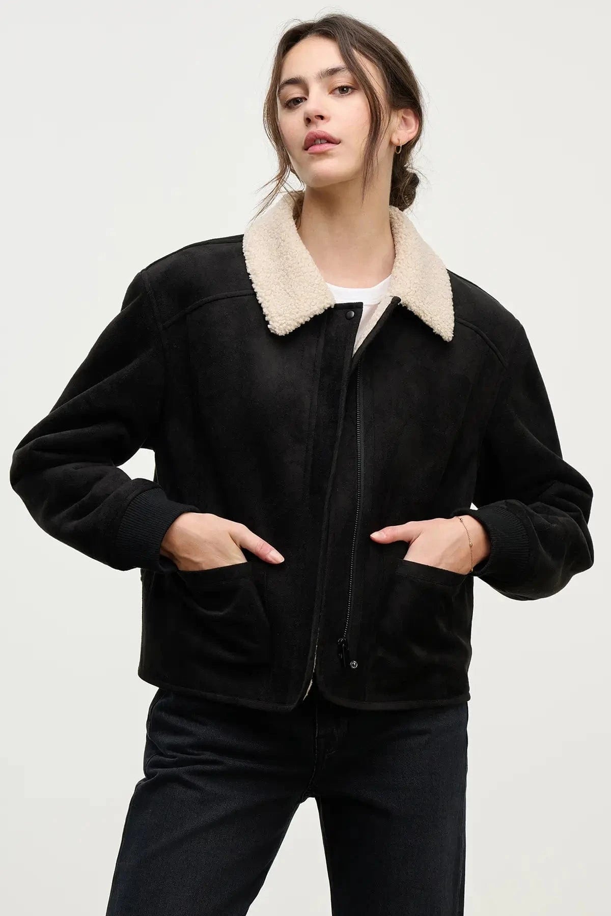 Velvet Jackets Velvet - Juno Sherpa Jacket in Black/cream