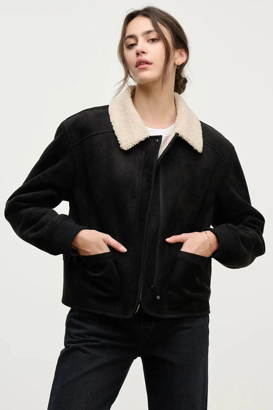 Velvet Jackets Velvet - Juno Sherpa Jacket in Black/cream