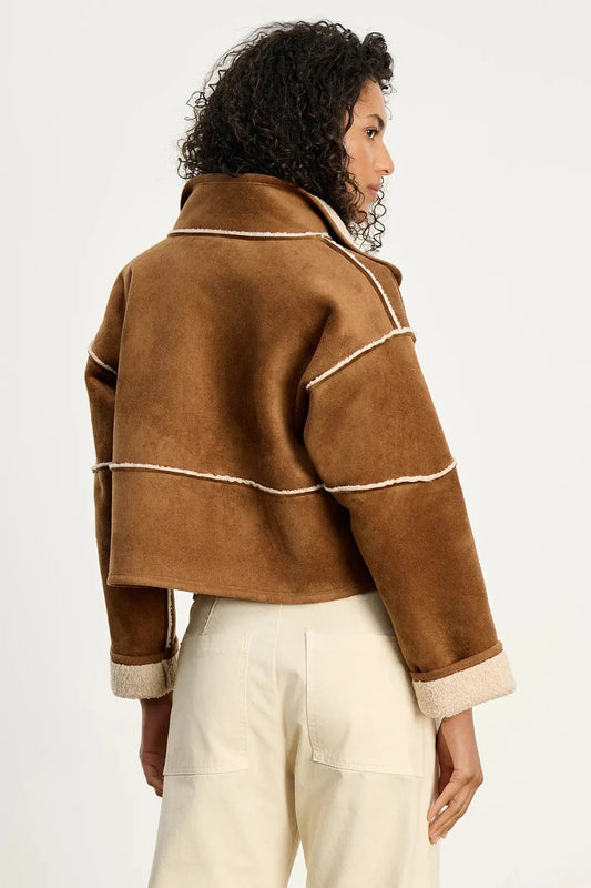 Velvet Jackets Velvet - Kelly Short Sherpa Jacket in Tobacco brown