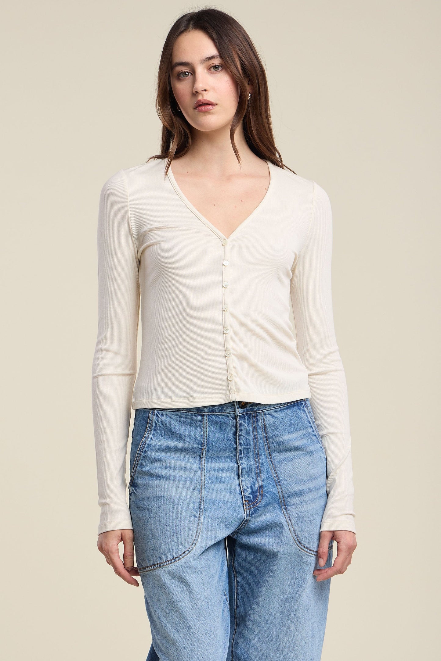 Velvet Knitwear Velvet - Danessa V-Neck Cardigan in Pearl