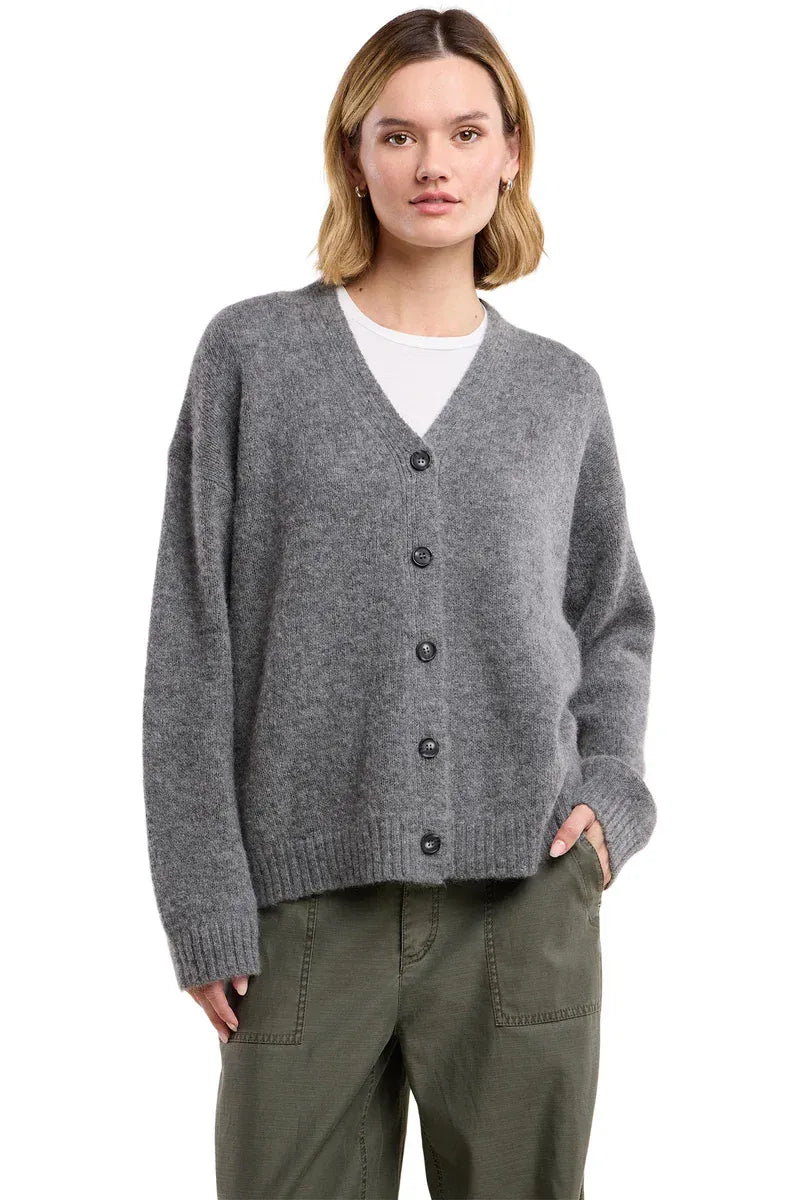 Velvet Knitwear Velvet - Lea Long Sleeve Cardigan in Medium Heather Grey