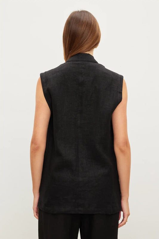 Velvet Sweaters Velvet - Bethan Heavy Linen Sleeveless Blazer in black
