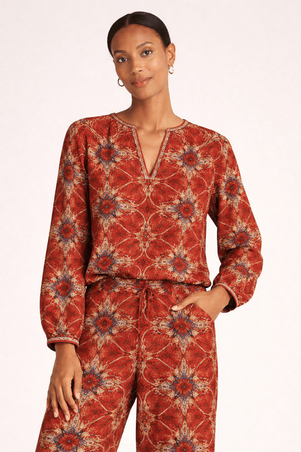 Velvet Tops Velvet - Claudie L/S Boho top in Rouge