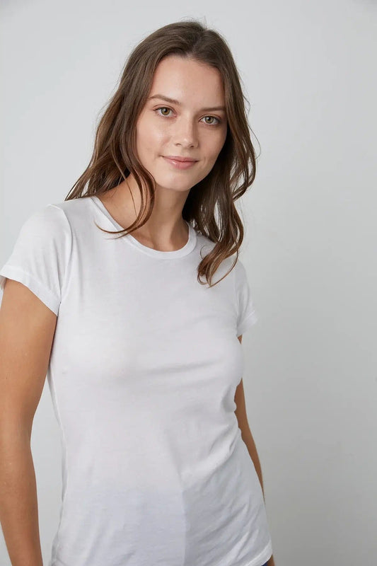 Velvet Tops Velvet - Jemma crew neck Top in White