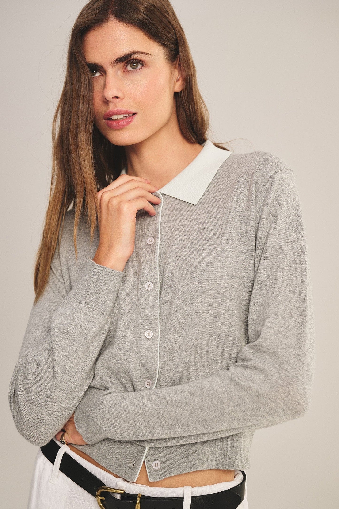 Velvet Tops Velvet - Riven L/S Collar top in heather grey