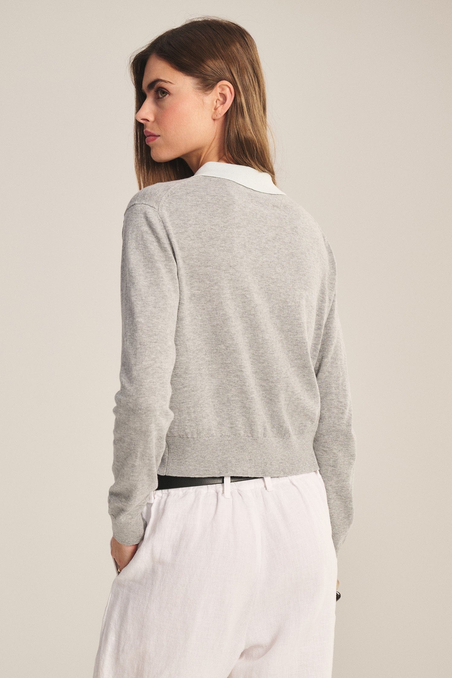 Velvet Tops Velvet - Riven L/S Collar top in heather grey