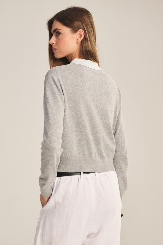 Velvet Tops Velvet - Riven L/S Collar top in heather grey