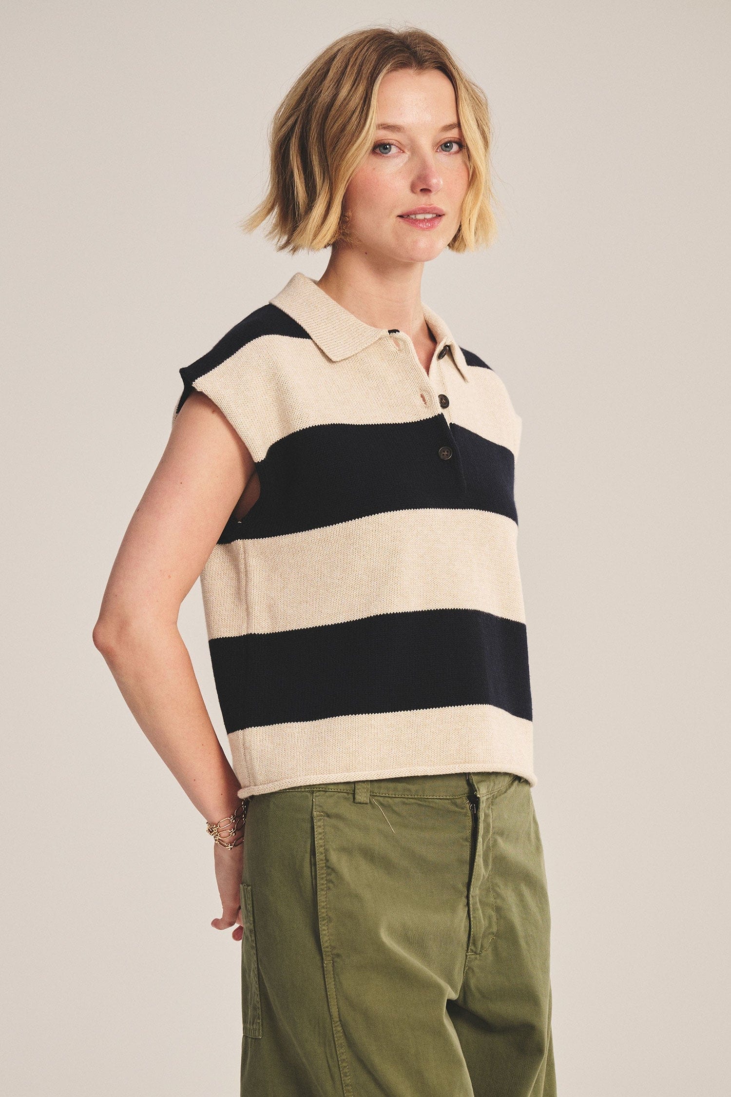 Velvet Tops Velvet - Zoella top in Oat Navy