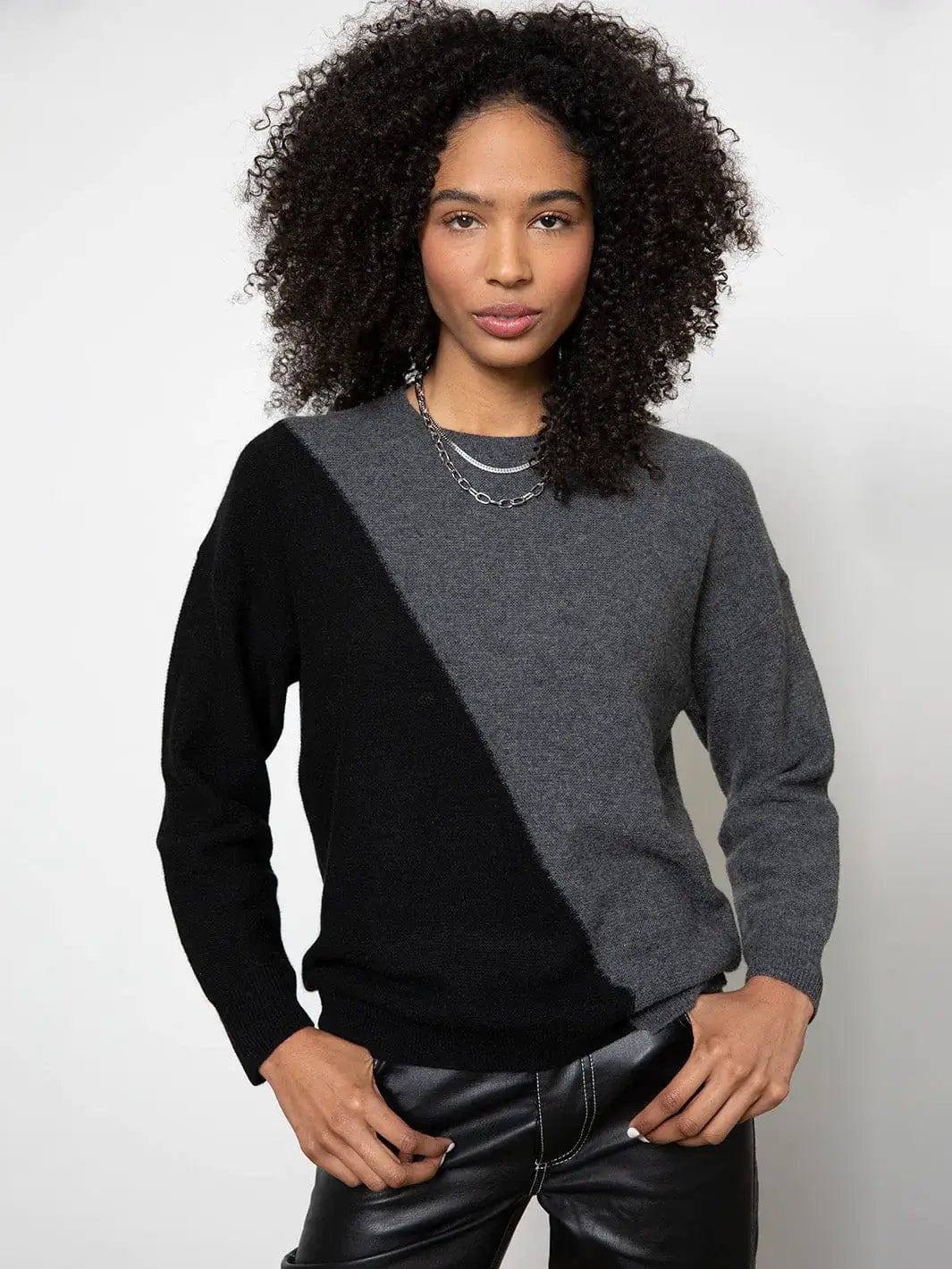 27 Miles Malibu Sweaters 27 Miles Jazz Sweater in Black /Gray color Asym block